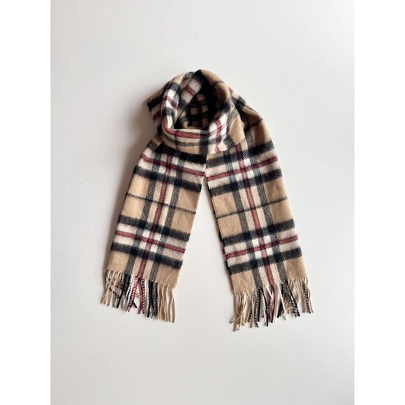 EAGLES GLEN Tan Black Tartan Check 100% Cashmere Fringed Rectangle Scarf - Picture 2 of 9